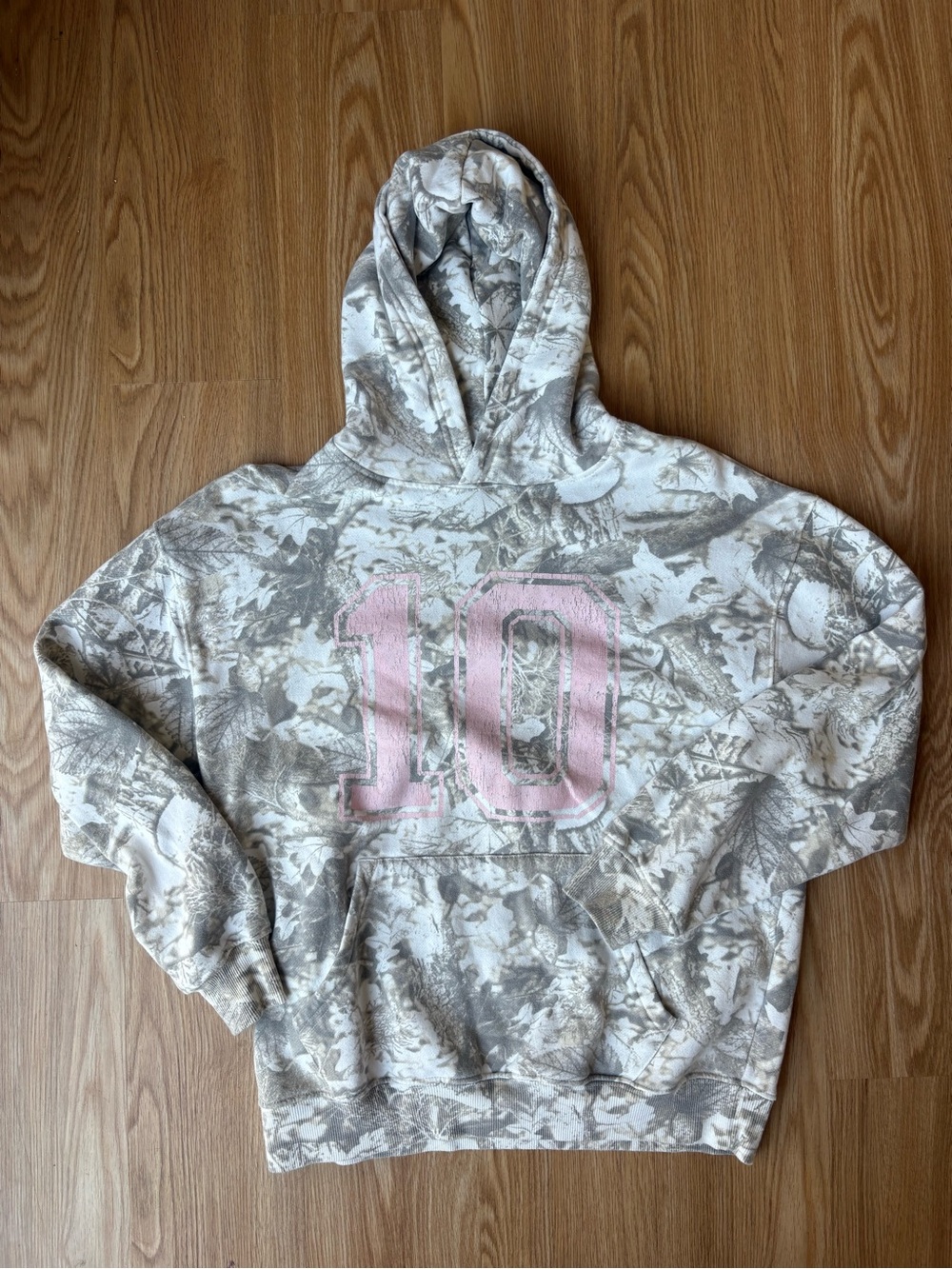 RSQ Neutral Camouflage Hoodie with Pink '10' Graphic